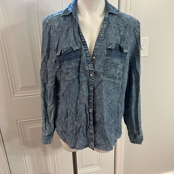 New York & Company Blue Button Down Shirt - Picture 2 of 4